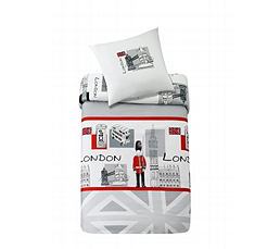 housse de couette londre london avec monuments gris blanche rouge housse 1 personne  140 x 200 1 place + taie oreiller deco anglaise