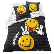 housse de couette smiley cadeau ado jeune junior lit 1 personne 2 personnes 140 x 200 200 x 200 et 220 x 240 parure couette