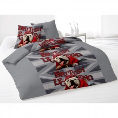 Linge de lit london parure pas cher british legend buldog anglais sur fond drapeau union jack housse jeune ado adultes.jpg