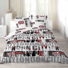 couette london city parure 3 pièces 220 x 240 ou 140 x 190 lit 1 place lit 2 places pas cher londres deco british fond blanc texte london city rouge , noir et gris.jpg