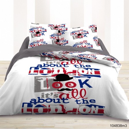 housse_de_couette_london_pas_cher_220_x_240_parure_london_blanche_avec_texte_et_dessin_moustage_et_chapeau_melon_parure_london_pas_cher.jpg
