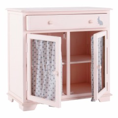 rangement chambre fille meuble rangement rose avec rideaux à pois meuble 2 porte et tiroirs style meuble cuisine original pour chambre de fille.jpg