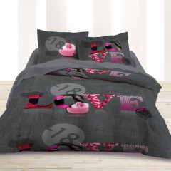 housse de couette fille ado pas cher grise et rose sexy tendance parure housse et taies oreillers texte love.jpg