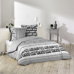 parure de couette pas cher ado adulte 220 x 240 grise avec texte imprimé en noir Midnight express housse tendance pour jeune.jpg