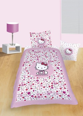 housse hello kitty fleurie avec kitty imprimée housse kitty pour petite lit lit 1 place 140 x 200 avec taie d'oreiller assortie.jpg