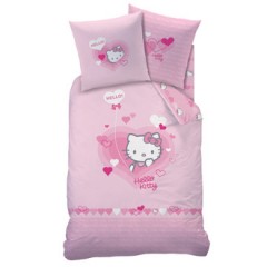 housse couette hello kitty rose coeur 140 x 200 avec taie d'oreiller dessin kitty et coeur sur fond rose parure couette linge enfant kitty.jpg