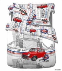 Housse de couette 220x240cm + 2 taies 63x63cm london mini voiture rouge blanche pas cher deco british adulte ado.jpg