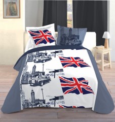 parure london linge de lit adulte ado junior 220 x 240 taie et housse pas cher rouge gris drapeau anglais et taxi et big ben imprimé fantaisie british.jpg