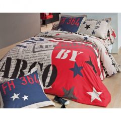 housse de couette ado tendance lit 1 personne ou deux personnes voyage moderne imprimé gris rouge texte.jpg