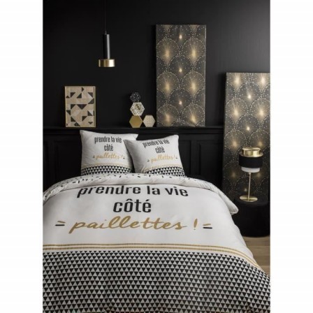 Housse de couette pour ado texte prendre la vie côté paillette