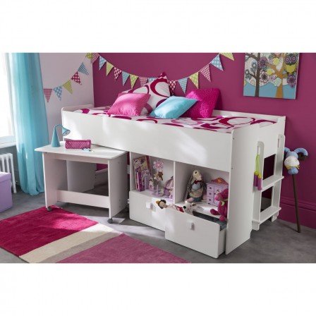 lit combiné en bois blanc chambre fille pas cher