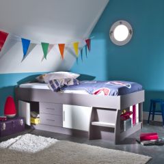lit fille surelevé avec rangement tiroir etagere lit gain de place pour chambre d'enfant