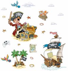 deco murale pirate sticker autocollant pirate bateau coffre trésor pirate ile tête de mort carte au trésor