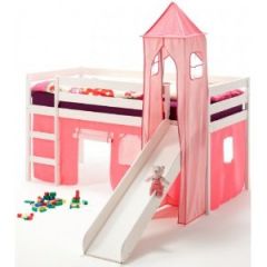 lit surelevé avec tour et toboggan fille tissu tendance pas cher couchage 1 personne 90 x 190