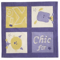 tapis chambre bébé carré avec chat et chien animaux mauve collection chic for marque Sauthon 120 x 120 cm.jpg