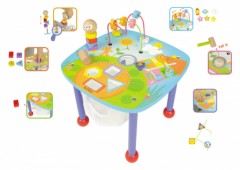 table d'eveil et muti activités en bois boikido pour developper les sens de bébé, formes à encastrer, objet à déplacer selon un circuit, toucher.jpg