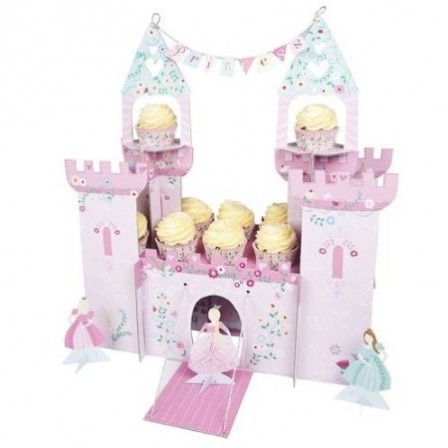 présentoir support gateau cupcake princesse en forme de château en carton original pour poser gateau anniversaire enfant thème princesse.jpg