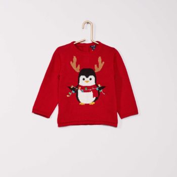 pull rouge bébé avec pingouin imprimé