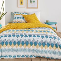 housse de couette imprimée fantaisie ado bleu et jaune 140 x 200, 200 x 200 et 220 x 240