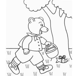 coloriage petit ours brun cherche des oeufs de pâques dans le jardin