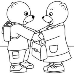 coloriage petit ours brun va à l'école avec son amie