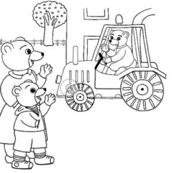 coloriage petit ours brun à la ferme avec un tracteur