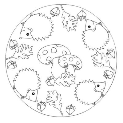 mandala automne à colorier hérissons