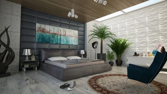 chambre adulte avec décoration murale tête de lit