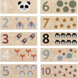 jeu de domino en bois avec chiffres et dessins