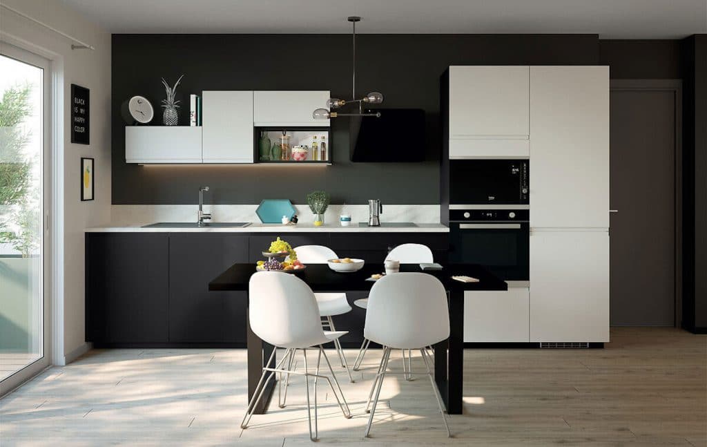 meubles de cuisine gris et blanc