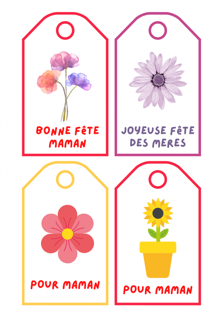 étiquettes fleurs pour fête des mères