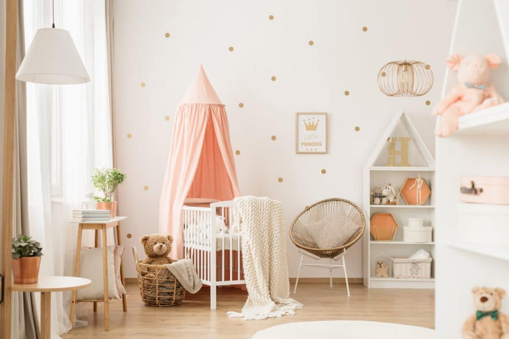 chambre bébé avec ciel de lit rose